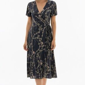 Loft Gray Floral Wrap Dress- XL